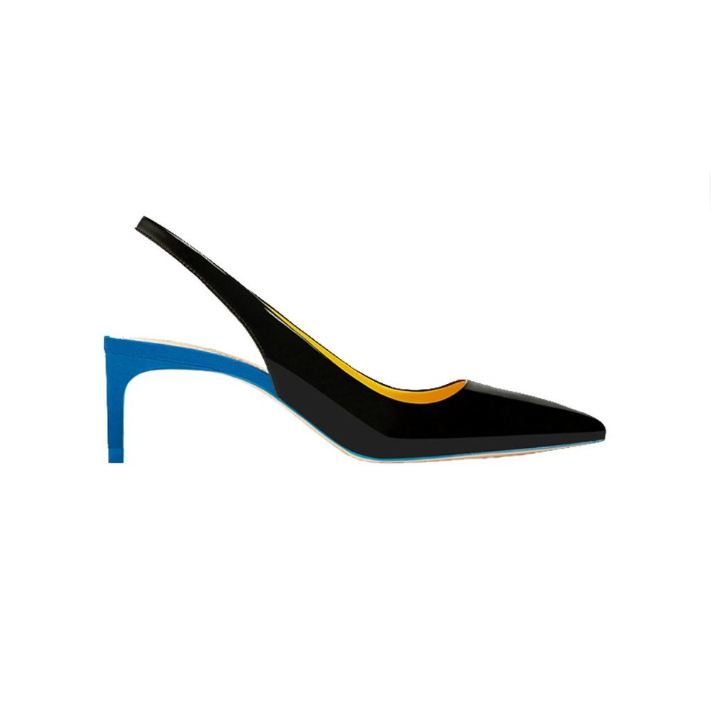 Zara Contrast Patent Suede Pointy Toe Slingbacks - Picture 4 of 11